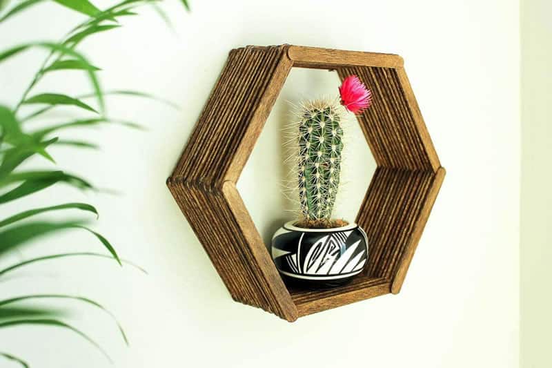 Hexagonal Shelves made from Popsicle Sticks