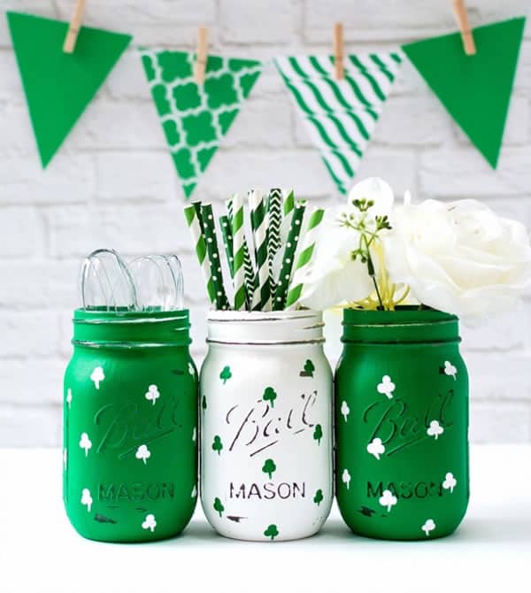 diy painted shamrock mason jars