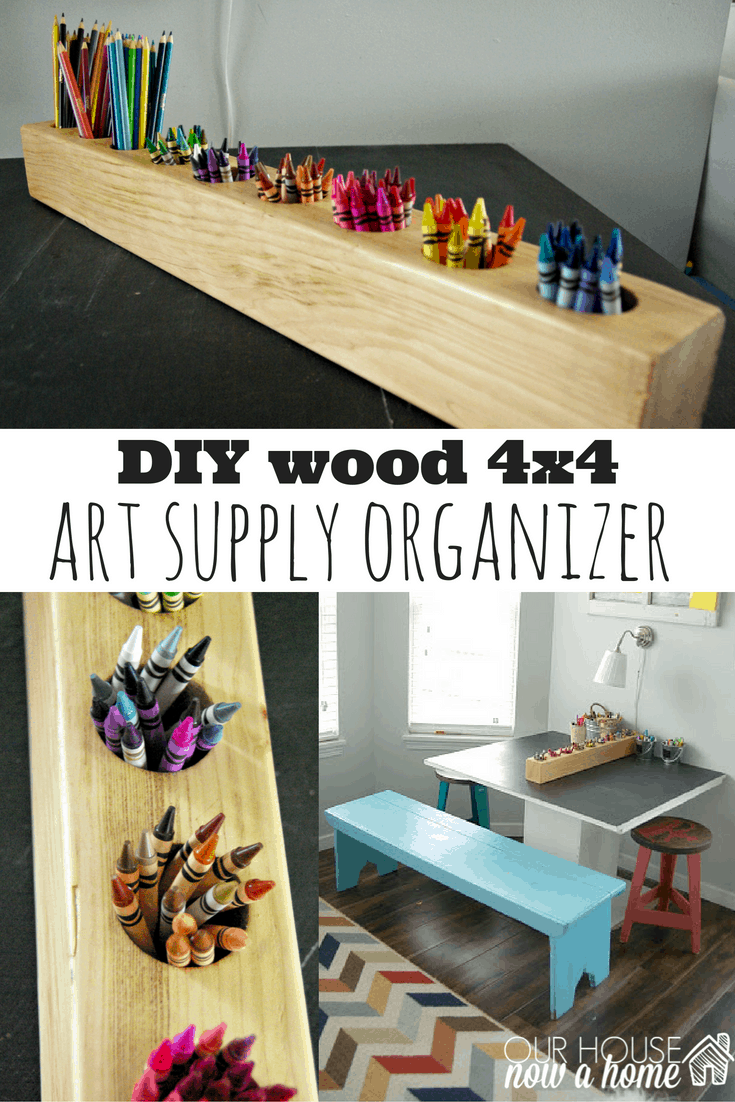 4x4 wood and rustic art supply organizer